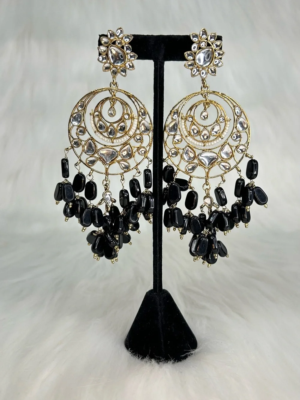 Black Gold Chandelier Lightweight Long Earrings